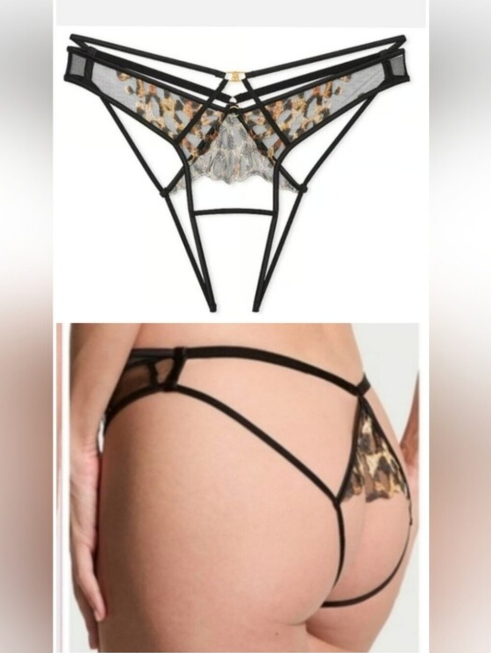 Victoria's secret VERY SEXY Leopard Embroidery Crotchless Brazilian Panty MEDIUM